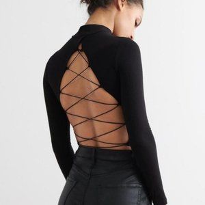 Brand New Mock Neck Lace-Up Top
